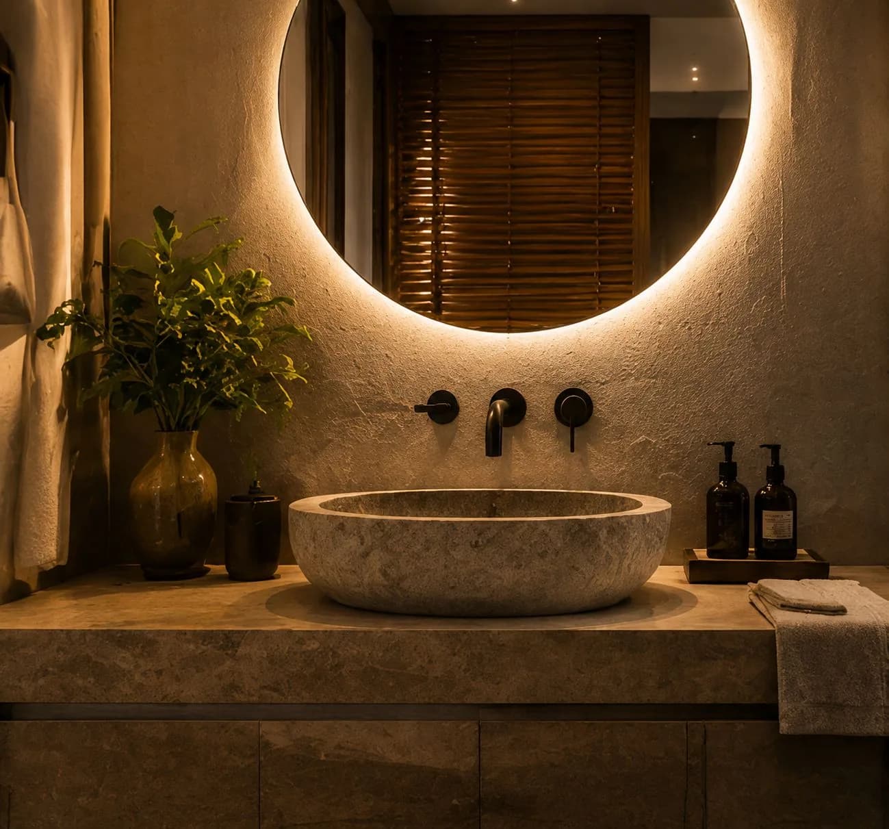 Outdoor shower with tropical planting