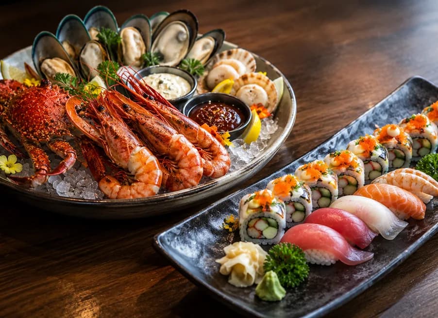 Signature seafood platter at Aaru's restaurant